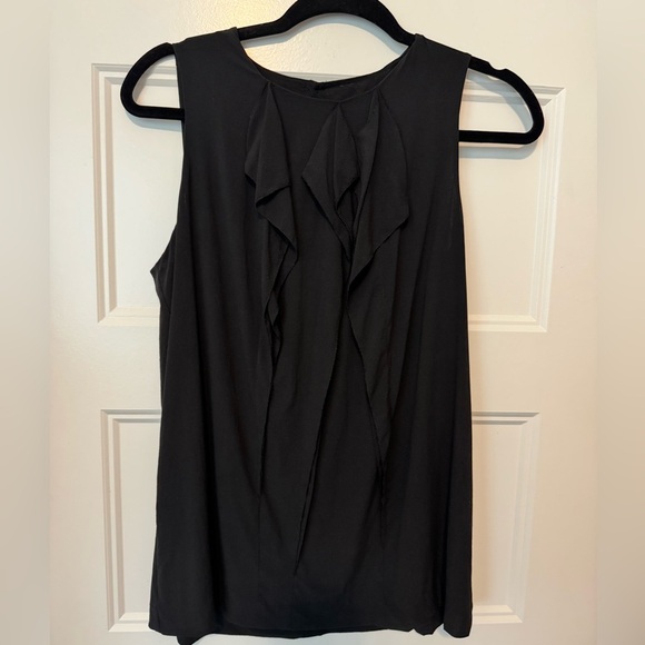 Vince Black Ruffle Front Silk Blouse Size 10 - Picture 1 of 8